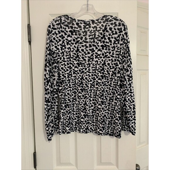 Laura Ashley Shirt Top Black White Leopard Stretch Travel Long Sleeve Wo… - Picture 5 of 6
